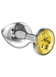 Большая серебристая анальная пробка Diamond Yellow Sparkle Large с жёлтым кристаллом - 8 см. - Lola Games - купить с доставкой в Новомосковске