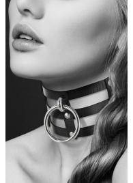 Чёрный тройной чокер с большим кольцом - Bijoux Pour Toi - купить с доставкой в Новомосковске