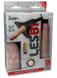 Телесный поясной страпон LESBI с вагинальной пробкой - 17 см. - LOVETOY (А-Полимер) - купить с доставкой в Новомосковске