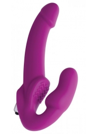 Ярко-розовый безремневой вибрострапон Evoke Vibrating Strapless Silicone Strap-on Dildo - XR Brands - купить с доставкой в Новомосковске