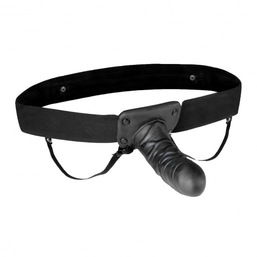 Чёрный полый страпон с вибрацией Unisex Vibrating Hollow Strap-On - 14 см. - Lux Fetish - купить с доставкой в Новомосковске