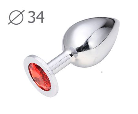 Коническая серебристая анальная втулка с красным кристаллом - 8,2 см. - Anal Jewelry Plug - купить с доставкой в Новомосковске