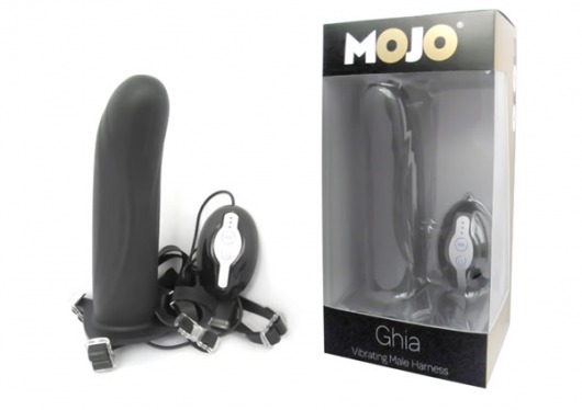 Черный страпон с вибратором Mojo Ghia - Seven Creations - купить с доставкой в Новомосковске