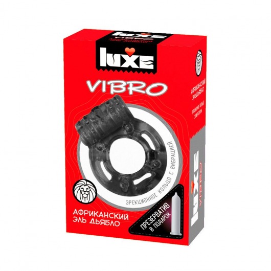 Чёрное эрекционное виброкольцо Luxe VIBRO  Африканский Эль Дьябло  + презерватив - Luxe - в Новомосковске купить с доставкой