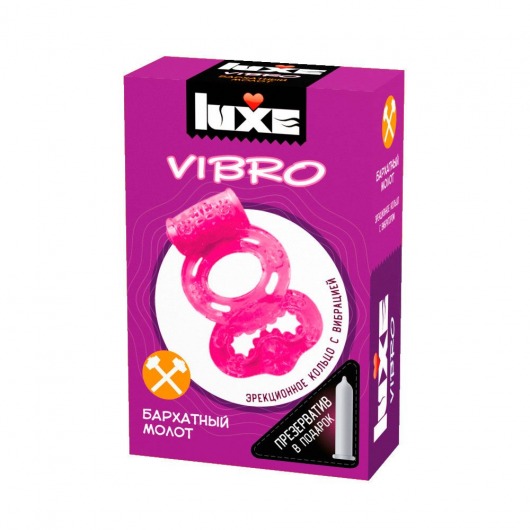 Розовое эрекционное виброкольцо Luxe VIBRO  Бархатный молот  + презерватив - Luxe - в Новомосковске купить с доставкой
