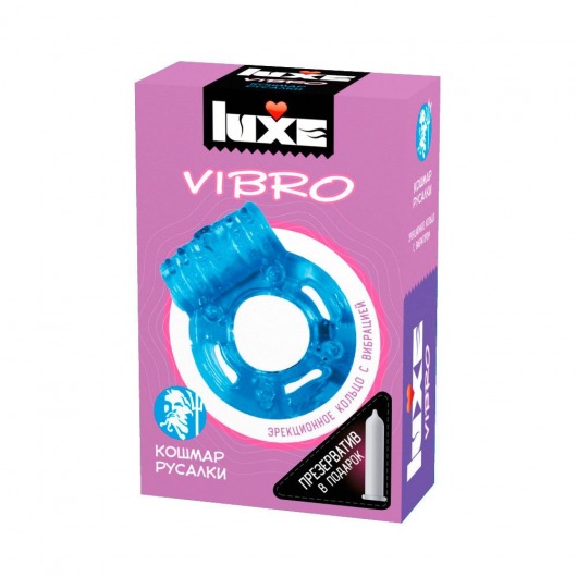 Голубое эрекционное виброкольцо Luxe VIBRO  Кошмар русалки  + презерватив - Luxe - в Новомосковске купить с доставкой
