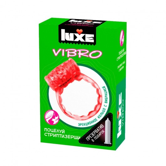 Розовое эрекционное виброкольцо Luxe VIBRO  Поцелуй стриптизёрши  + презерватив - Luxe - в Новомосковске купить с доставкой