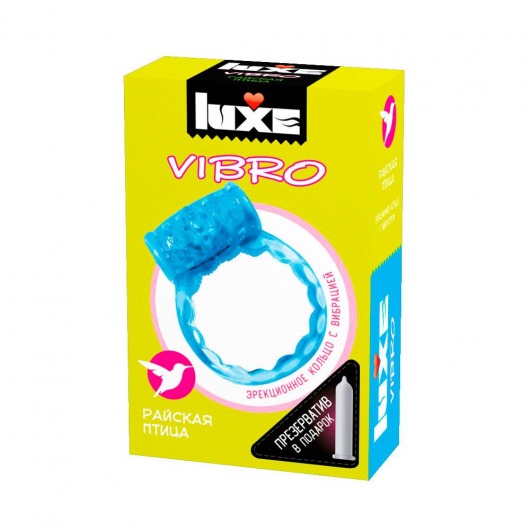 Голубое эрекционное виброкольцо Luxe VIBRO  Райская птица  + презерватив - Luxe - в Новомосковске купить с доставкой