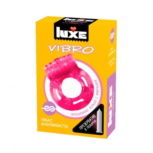 Розовое эрекционное виброкольцо Luxe VIBRO  Ужас Альпиниста  + презерватив - Luxe - в Новомосковске купить с доставкой
