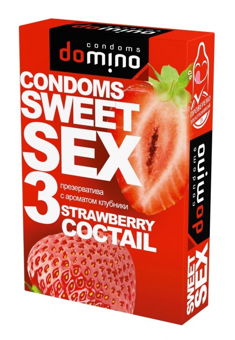 Презервативы для орального секса DOMINO Sweet Sex с ароматом клубничного коктейля  - 3 шт. - Domino - купить с доставкой в Новомосковске