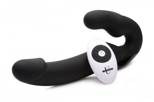 Черный безремневой страпон Urge Silicone Strap On с пультом ДУ - 24 см. - XR Brands - купить с доставкой в Новомосковске