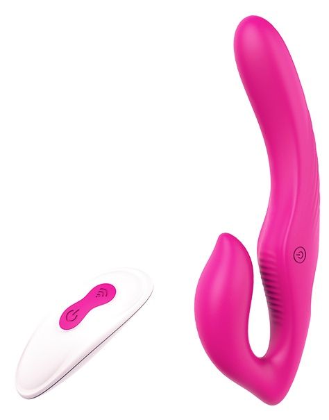 Ярко-розовый безремневой страпон REMOTE DOUBLE DIPPER - 22 см. - Dream Toys - купить с доставкой в Новомосковске