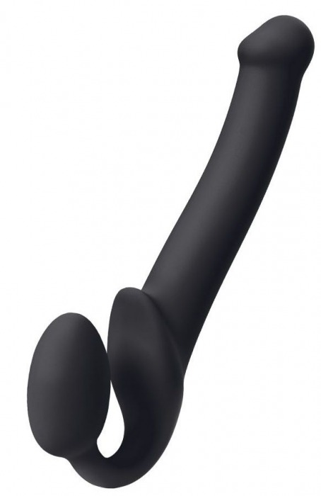 Черный безремневой страпон Silicone Bendable Strap-On M - Strap-on-me - купить с доставкой в Новомосковске