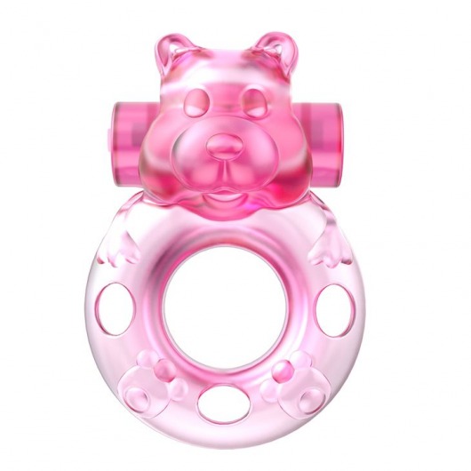 Розовое эрекционное виброкольцо на пенис Pink Bear - Baile - в Новомосковске купить с доставкой