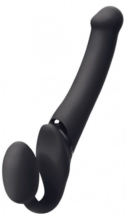 Черный безремневой вибрострапон Silicone Bendable Strap-On M - Strap-on-me - купить с доставкой в Новомосковске