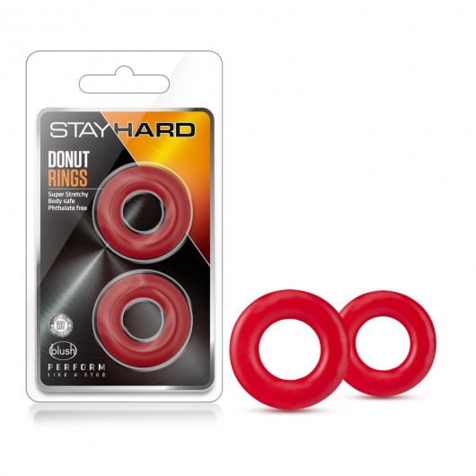Набор из 2 красных эрекционных колец Stay Hard Donut Rings - Blush Novelties - в Новомосковске купить с доставкой