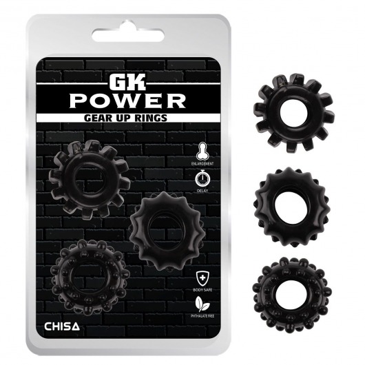 Набор из 3 черных эрекционных колец Gear Up Rings - Chisa - в Новомосковске купить с доставкой