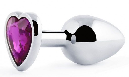 Серебристая анальная пробка с фиолетовым кристаллом-сердечком - 8 см. - Anal Jewelry Plug - купить с доставкой в Новомосковске