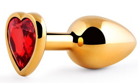 Золотистая анальная пробка с красным стразом-сердечком - 8 см. - Anal Jewelry Plug - купить с доставкой в Новомосковске