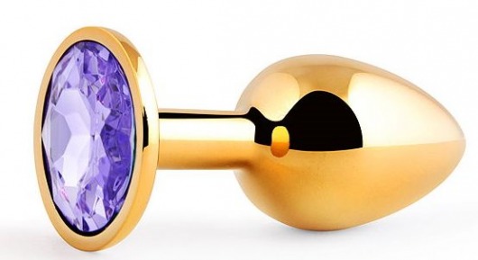 Золотистая анальная пробка с фиолетовым стразом - 7,2 см. - Anal Jewelry Plug - купить с доставкой в Новомосковске