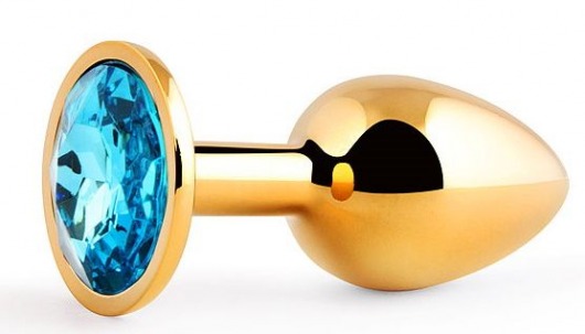 Золотистая анальная пробка с голубым стразом - 7,2 см. - Anal Jewelry Plug - купить с доставкой в Новомосковске