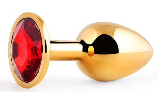 Золотистая анальная пробка с красным стразом - 7,2 см. - Anal Jewelry Plug - купить с доставкой в Новомосковске