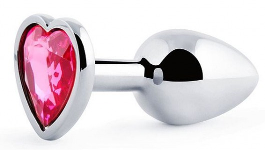 Серебристая анальная пробка с розовым кристаллом-сердечком - 7 см. - Anal Jewelry Plug - купить с доставкой в Новомосковске