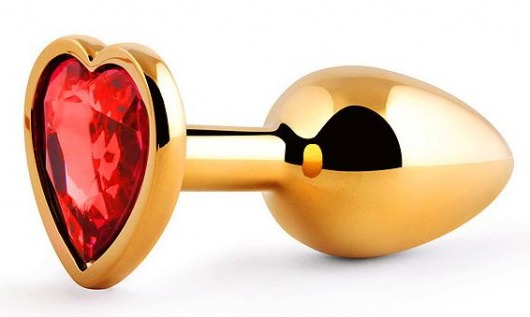 Золотистая анальная пробка с красным стразом-сердечком - 7 см. - Anal Jewelry Plug - купить с доставкой в Новомосковске