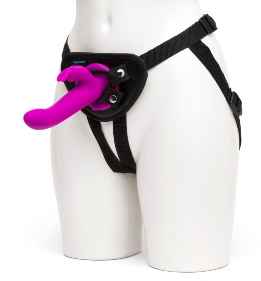 Лиловый страпон Rechargeable Vibrating Strap-On Harness Set - 17,6 см. - Happy Rabbit - купить с доставкой в Новомосковске