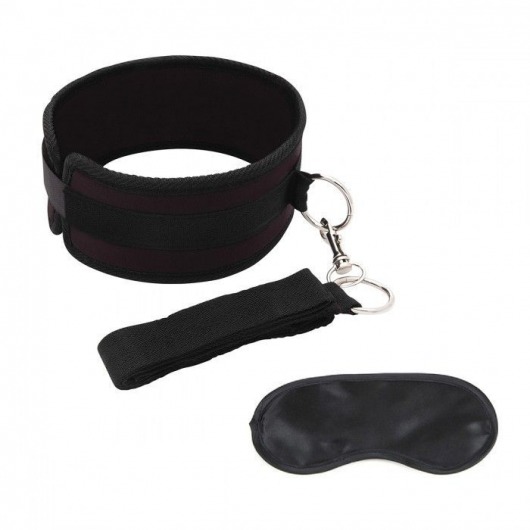 Черный ошейник с длинным поводком Collar and Leash Set - Lux Fetish - купить с доставкой в Новомосковске