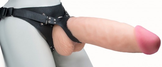 Телесный реалистичный фаллоимитатор на черных трусиках Real Big Strap-On - 34,5 см. - LOVETOY (А-Полимер) - купить с доставкой в Новомосковске