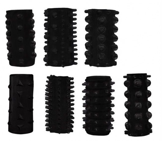 Набор из 7 черных насадок PENIS SLEEVES SET - Dream Toys - в Новомосковске купить с доставкой