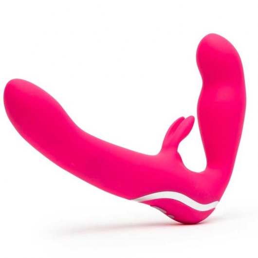 Ярко-розовый безремневой страпон Rechargeable Vibrating Strapless Strap-On - Happy Rabbit - купить с доставкой в Новомосковске
