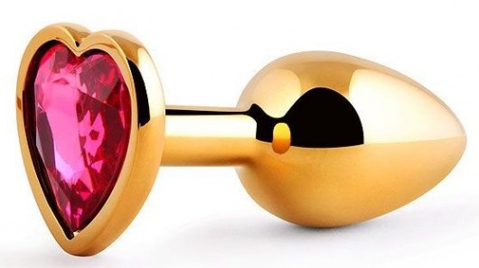 Золотистая анальная пробка с малиновым кристаллом-сердечком - 7 см. - Anal Jewelry Plug - купить с доставкой в Новомосковске