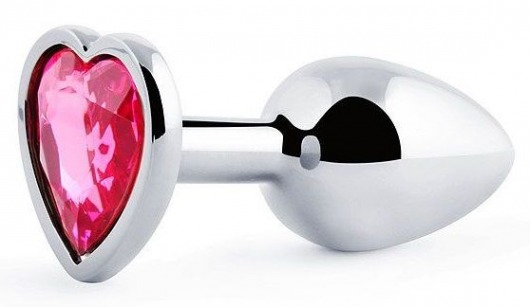 Серебристая анальная пробка с малиновым кристаллом-сердечком - 7 см. - Anal Jewelry Plug - купить с доставкой в Новомосковске
