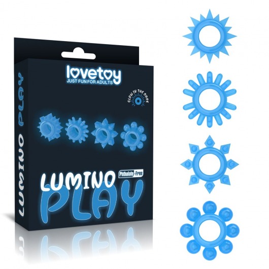 Набор из 4 голубых, светящихся в темноте эрекционных колец Lumino Play - Lovetoy - в Новомосковске купить с доставкой