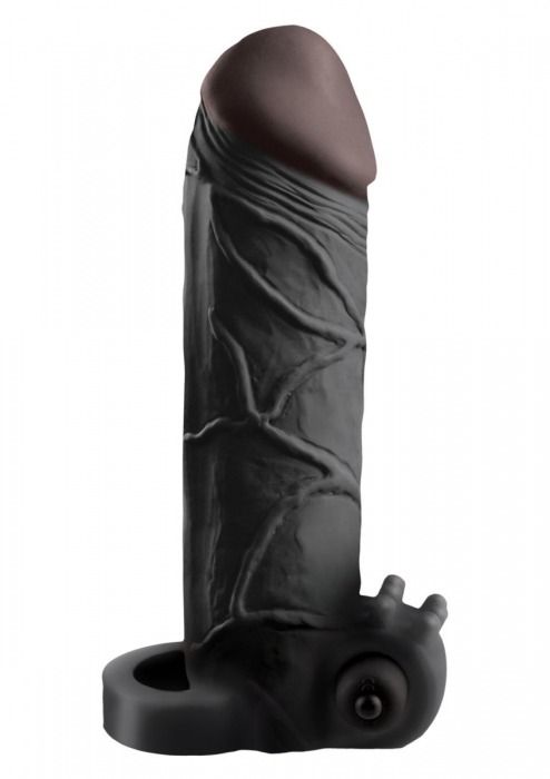 Чёрная вибронасадка с кольцом Vibrating Real Feel 2 Extension - 16 см. - Pipedream - в Новомосковске купить с доставкой