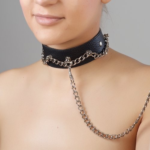 Чёрный ошейник из натуральной кожи - Sitabella - купить с доставкой в Новомосковске