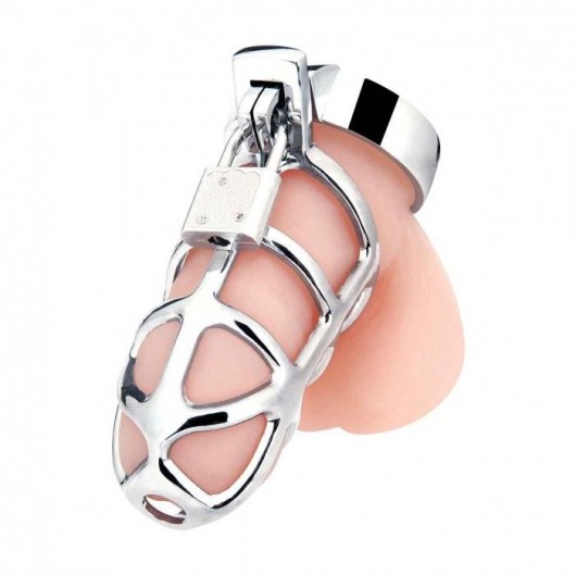 Серебристая металлическая клетка для члена с замком Enslave Cock Cage - BlueLine - купить с доставкой в Новомосковске