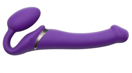 Фиолетовый безремневой вибрострапон Vibrating Bendable Strap-On - size L - Strap-on-me - купить с доставкой в Новомосковске