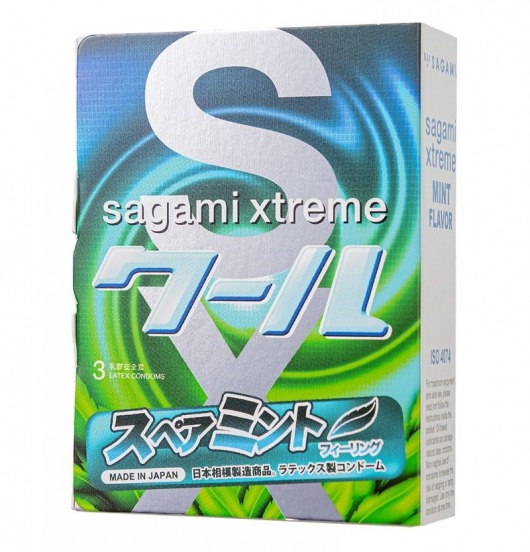 Презервативы Sagami Xtreme Mint с ароматом мяты - 3 шт. - Sagami - купить с доставкой в Новомосковске