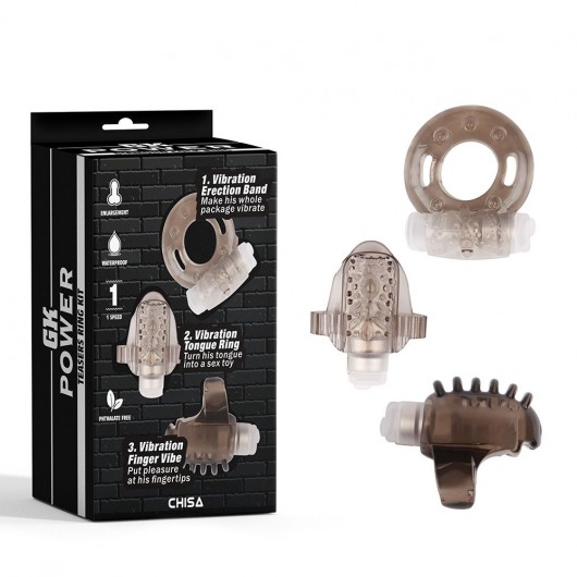 Набор из 3 дымчатых эрекционных колец с вибрацией Teasers Ring Kit - Chisa - в Новомосковске купить с доставкой
