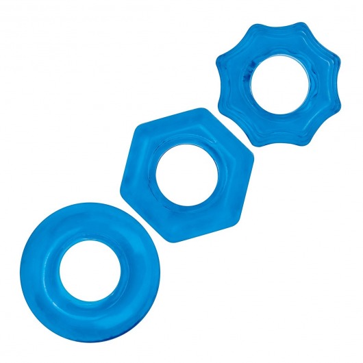 Комплект из трех голубых колец для эрекции 3-Pack Nuts   Bolts Stretch Cock Ring Set - BlueLine - в Новомосковске купить с доставкой