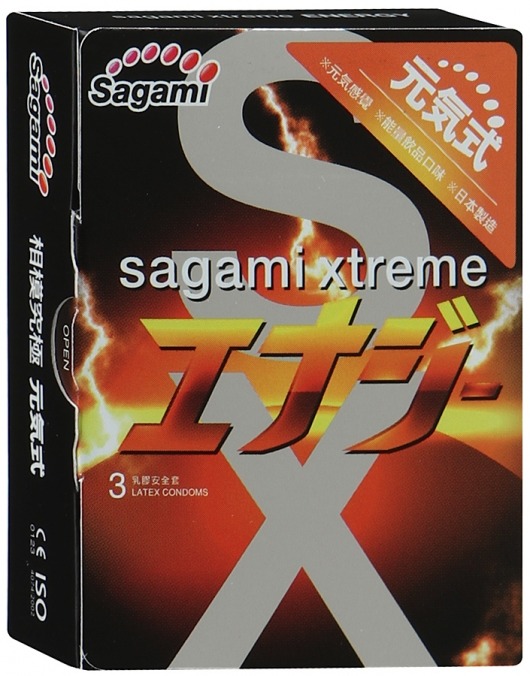 Презервативы Sagami Xtreme ENERGY с ароматом энергетика - 3 шт. - Sagami - купить с доставкой в Новомосковске