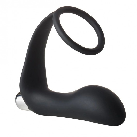 Черное эрекционное кольцо с вибропробкой Vibrating Anal Plug With Cockring - Dream Toys - в Новомосковске купить с доставкой