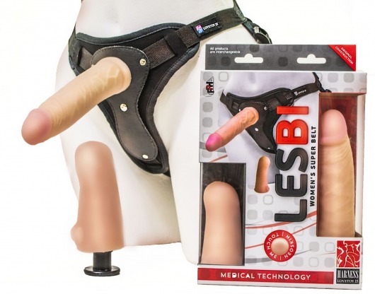 Телесный страпон Harness LESBI с вагинальной пробкой - 16,5 см. - LOVETOY (А-Полимер) - купить с доставкой в Новомосковске