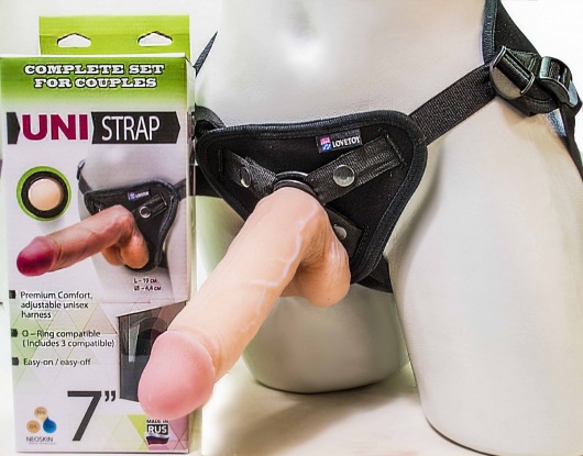 Страпон-унисекс с двумя насадками UNI strap 7  Harness - 19 и 16 см. - LOVETOY (А-Полимер) - купить с доставкой в Новомосковске