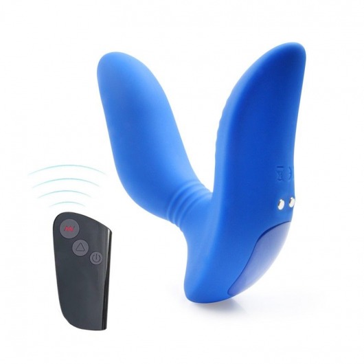 Синий вибромассажер простаты 3,5’’ Remote Control Curve P-spot Massager - 12 см. - Erokay - в Новомосковске купить с доставкой