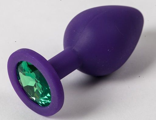 Фиолетовая силиконовая пробка с зеленым кристаллом - 9,5 см. - 4sexdreaM - купить с доставкой в Новомосковске