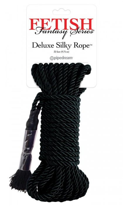 Черная веревка для фиксации Deluxe Silky Rope - 9,75 м. - Pipedream - купить с доставкой в Новомосковске
